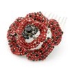Medium Decorative Hair Comb Rhinestone Crystal Rose Bridal Hair Comb, Red