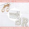 3 Pcs Wedding Bride Gift Set Include 6 oz Stainless Steel Wine Tumbler Bride Letter Cosmetic Toiletry Bag Silk Scrunchies Letter Patches Makeup Bag Hair Tie Wedding Gifts(Bride+Bride)