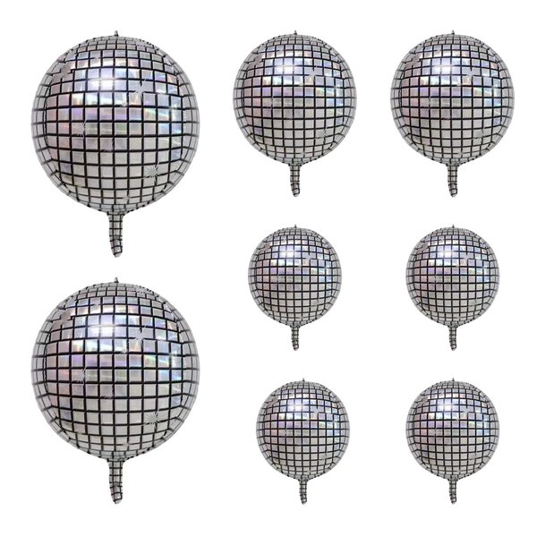 GLASNES 8 Pieces Disco Ball Balloons 22 Inch 15 Inch 10Inch Disco Ball Balloons Set for Disco Dance Party Birthday Party Wedding Ceremony