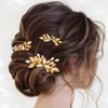 Kisshine Leaf Bride Wedding Hair Pins Gold Rhinestone Hair Piece Bridal Hair Combs Wedding Hair Accessories for Women and Girls(Pack of 3)