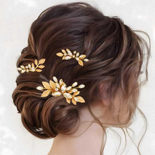 Kisshine Leaf Bride Wedding Hair Pins Gold Rhinestone Hair Piece Bridal Hair Combs Wedding Hair Accessories for Women and Girls(Pack of 3)