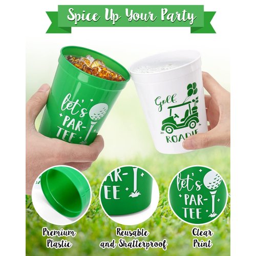 Nefelibata Golf Party Cups Let's Par-Tee Plastic Cups Golf Lover Gift 12PCS White Green Reusable Cups Golf Ball Cart Design Golf Themed Party Supply Favors Decor Bachelor Party Housewarming Gift 16oz