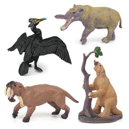 GAICOM Extinct Animals Model Set 4PCS Thylacosmilus,Megatherium,Shovel Tooth Elephant,Pallas’s Cormorant Party Favors Toys for Boys Girls Kids