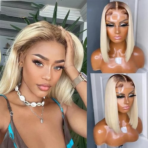 Msviki Wear and Go 5x5 Closure Wig 4/613 Bob Wig Human Hair Ombre Honey Blonde Short Bob Wig Human Hair Wigs For Women Brown Roots Glueless Pre-cut Lace 3 Seconds Ready To Go Brazilian Hair 10 Inches