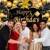 Black and Gold Birthday Decorations, Gold and Black Party Decorations for Men Women, Happy Birthday Decorations with Tablecloth, Happy Birthday Banner Backdrop Star Foil Balloons Bday Decor for Men