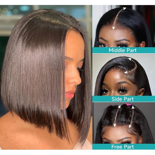 6x6 Bob Wig Human Hair (14 Inch) Straight 6x6 Bob Closure Wigs Human Hair Brazilian Glueless Wigs Human Hair Straight Short Bob Wigs for Black Women Pre Plucked with Baby Hair 150% Density