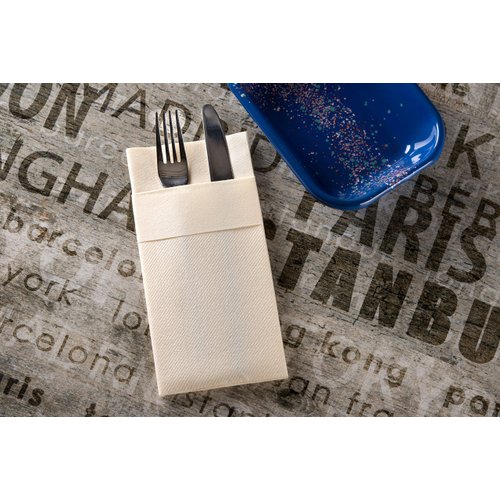 Ivory Dinner Napkins Cloth Like with Built-in Flatware Pocket, Linen-Feel Absorbent Disposable Paper Hand Napkins for Kitchen, Bathroom, Parties, Weddings, Dinners or Events, 16x16 inches, Pack of 50