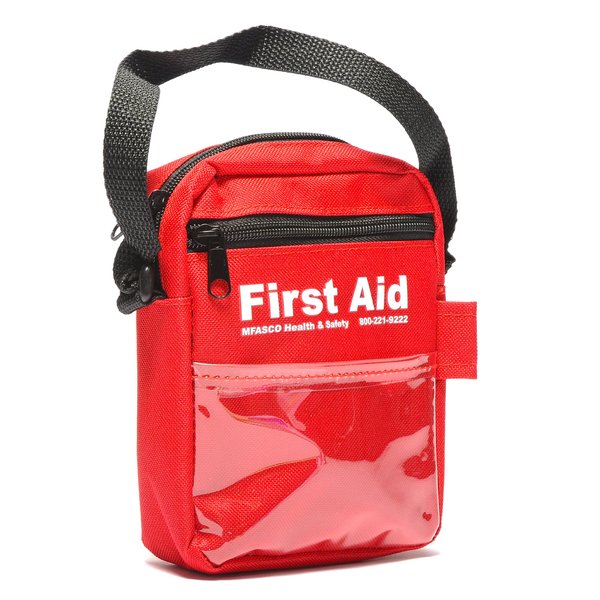 MFASCO Red First Aid Pouch Only with Adjustable Strap - Compact and Easy to Carry with Zippered Compartments & Pen Holder - Ideal for Travel & Outdoor