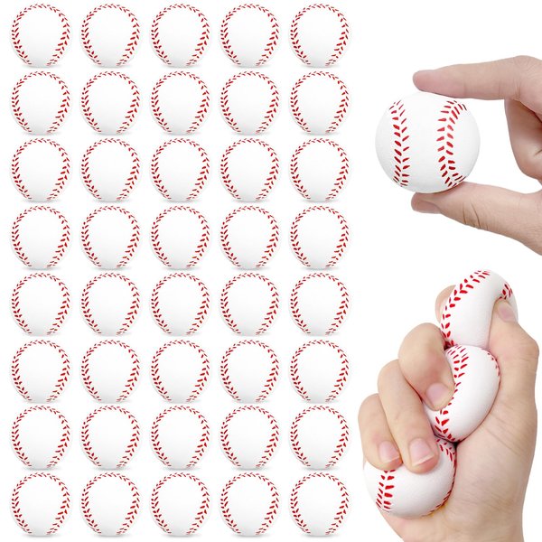 40 Pcs Baseball Stress Ball,1.6 Inch Mini Squeeze Foam Baseball Bulk,Small Baseball Toys for Teens and Adults,Stress Anxiety Relief,Sports Theme Party Favors,Classroom Rewards