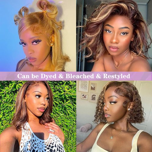 Bob Wig Human Hair Highlight Ombre 13x4 Lace Front Wigs 4/27 Honey Blonde Glueless Wigs Human Hair Pre Plucked with Baby Hair 180 Density 12A Short Bob Wigs for Women Human Hair 12 Inch