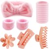 WORFACE 16 Pcs Face Wash Headband Wristband Hair Clips Ponytail Holders Set for Women, Soft Spa Bowknot Headband, Plastic Hair Claw Clips, Elastics Hair Tie for Facial Skincare Makeup (Pink, M)