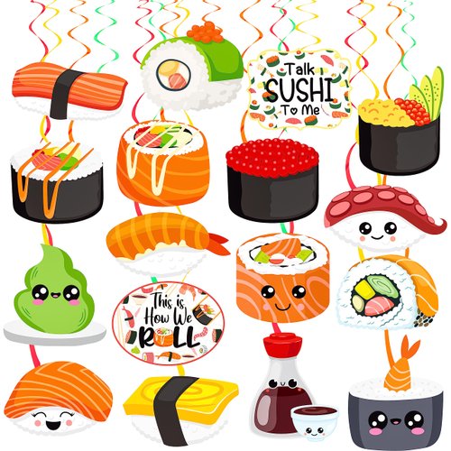C L cooper life Sushi Party Hanging Swirls Japanese Sushi Hanging Decor Sushi Theme Ceiling Streamers Let's Roll Sushi Party Decorations for Talk Sushi Baby Shower Supplies