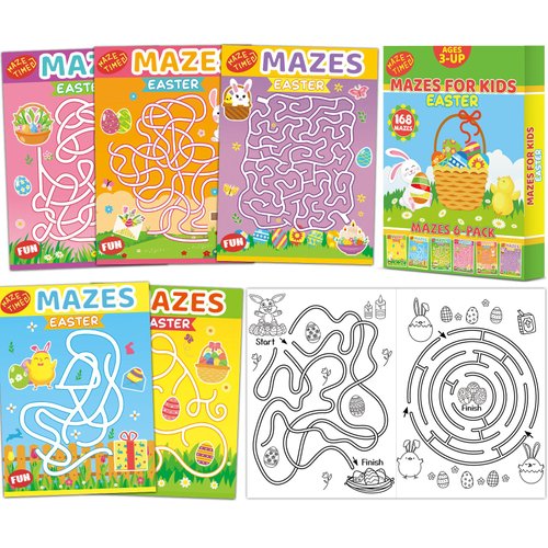 Wiooffen 168 Pages Easter Maze Books for Kids Ages 3-8, 6-Pack- 6 Beginner Level Kids Activity Books Busy Books Easter Basket Stuffers Children Amazing Mazes Fun Games Birthday Gifts Supplies