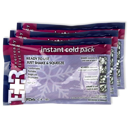 Ever Ready First Aid Disposable Cold Compress Therapy Instant Ice Pack for Injuries 4.5" x 7" - 3 Pack