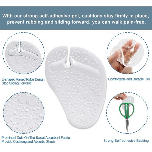 Urwalk Gel Metatarsal Pads for Thong Sandals Flip-Flops, 3 Pairs Self-Adhesive Forefoot Pads, Anti-Slip Ball of Foot Cushion Insoles for Women and Men, All Day Pain Relief ( Transparent)