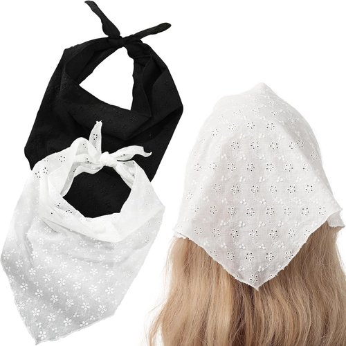 2 PCS Floral Hair Bandanas Trendy Bandana Head Kerchief Fashion Headscarf Headband Flower Mesh Hair Scarves Floral Hair Bandanas Lightweight Triangular Head Scarf Adjustable Bandana for Women Girls
