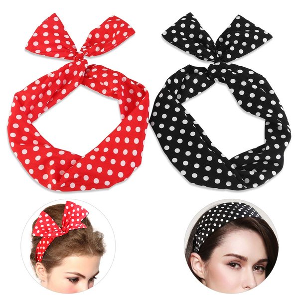 Lurrose Twist Bow Headbands Women Retro Bowknot Polka Dot Head Wrap Face Wash Headband Makeup Headband (Red, Black)