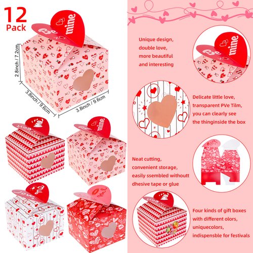 Zayvor 12Ct Valentine Cupcake Boxes With Heart Viewing Window,Cookie Muffins Gift Box Treat Boxes Bakery Pastry Boxes for Gift Giving,Valentines Wedding Party Decor Valentines Favor Supplies