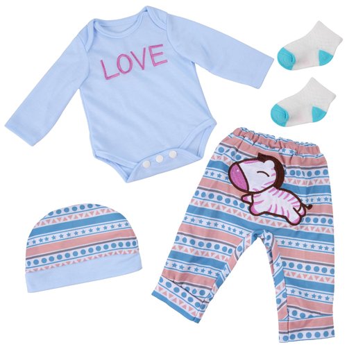 BABESIDE 4 Pcs Reborn Baby Doll Clothes Set for 17-22 Inch Babydolls, Zebra Cartoon Patten Baby Doll Clothing Accessories for Realistic Baby Dolls, Blue