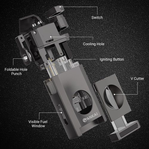 FANKAI Cigar Lighter with Cigar V Cutter, Cigar Punch Accessories, Refillable Torch Lighter Double Jet Flame,Windproof Butane Lighters for Smoking,Cigar Gift for Men (Butane Not Included) (Gray)
