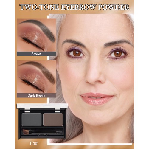 Waterproof Eyebrow Powder Kit-2 Colors Eye Brow Powder Tinted Palette Long Lasting, Dark Grey/Dark Brown Brow Filler Defined&Sculpt Natural Eyebrow Contour Makeup Sparse Brow with Brow Brush &Razor-04