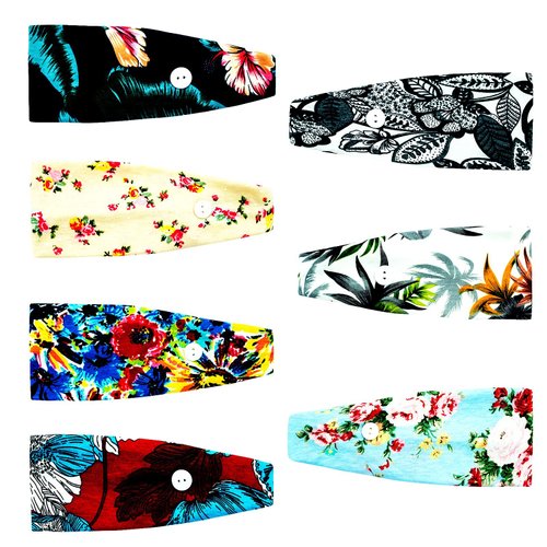 SHUNMEILO 7pcs Mask Headbands with Button for Face Masks Turban Yoga Head Wraps Hair Band for Women Teen Girls with Buttons Headwraps Hair Bands Workout Outdoor Vintage Floral (b)