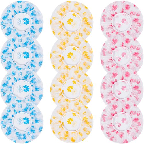 Jumperlay 12 Pack Reusable Shower Cap for All Hair Lengths, Waterproof Bath Cap with Elastic Band for Kids, Women and Men (B)