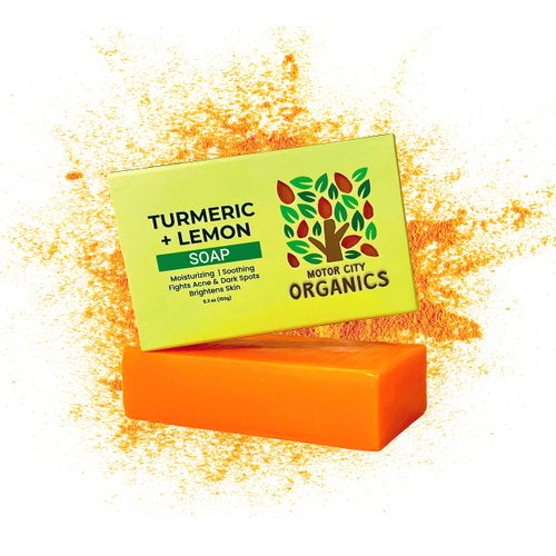 Motor City Organics' Turmeric Lemon Soap Bar for Body & Face - Naturally Brighten & Fight Acne | 5.3 oz | Made with Natural Ingredients. Gentle Soap – For All Skin Types
