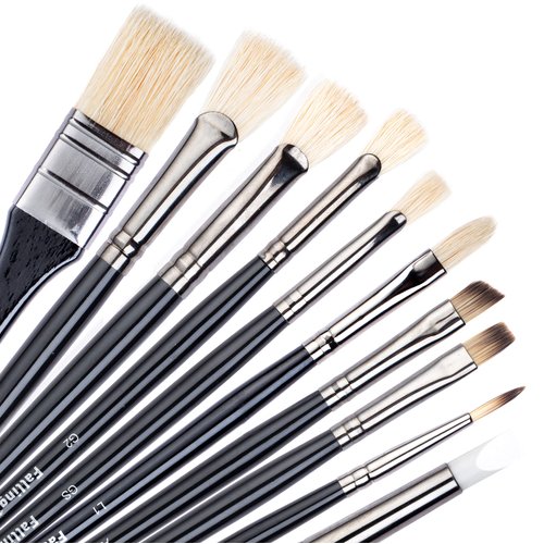 Falling in Art Long Handle Paintbrush Set for Gouache, Natural Hog Bristle Artist Brushes, Professional Mixed Painting Art Supplies for Oil, and Acrylic Painting 10 PCS