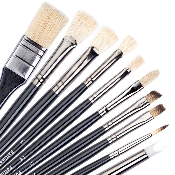 Falling in Art Long Handle Paintbrush Set for Gouache, Natural Hog Bristle Artist Brushes, Professional Mixed Painting Art Supplies for Oil, and Acrylic Painting 10 PCS