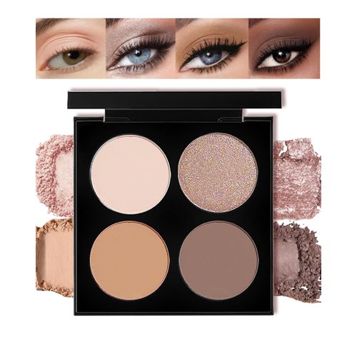 Quad Eyeshadow Makeup Palette,Nude Champagne Gold Light Dark Brown Naked Eyeshadow,Matte to Shimmer High Pigmented Waterproof Long Lasting Blendable Creamy Eye Shadow Powder Built-In Mirror, 0.31 Oz