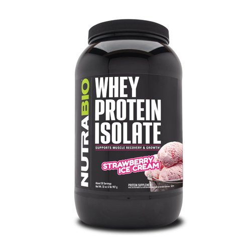 NutraBio Whey Protein Isolate Supplement – 25g of Protein Per Scoop with Complete Amino Acid Profile - Soy and Gluten Free Protein Powder - Zero Fillers and Non-GMO - Strawberry Ice Cream - 2 Lbs