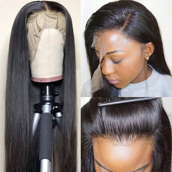 SINGLE BEST Straight Lace Front Wigs Human Hair 13x4 Glueless Lace Frontal Wigs Pre Plucked Hairline Brazilian Straight Human Hair Wigs for Black Women with Baby Hair (18 Inch)