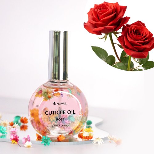 NOVAL Cuticle Oil with Flowers for Nails, Brush Cuticle Oil for Nail Growth, Moisturizing, Strengthening Oil for Cuticles, with Natural Blossom, 1 fl.oz (Rose)