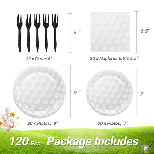 LMJUNZZ 120 Pcs Golf Party Supplies Bundle Paper Plates Napkins Forks Golf Party Birthday Decorations For Kids Serves 30