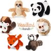 Threan 6 Pcs Woodland Animal Jungle Animal 4 Inch Small Plush Toy Forest Safari Stuffed Animals Set, Panda, Raccoon, Sloth, Big Tail Squirrel, Fox, Hedgehog Animals for Kids Student Award