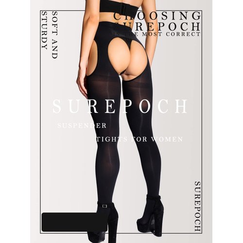 SUREPOCH Suspender Tights for Women Plus Size Garter Belt Black Control Top Pantyhose