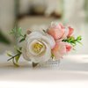 Fangsen Eucalyptus Leaves Pink White Rose Buds Flowers Floral Comb With Hair Clip for Flower Girls Brides and Bridesmaids Silver