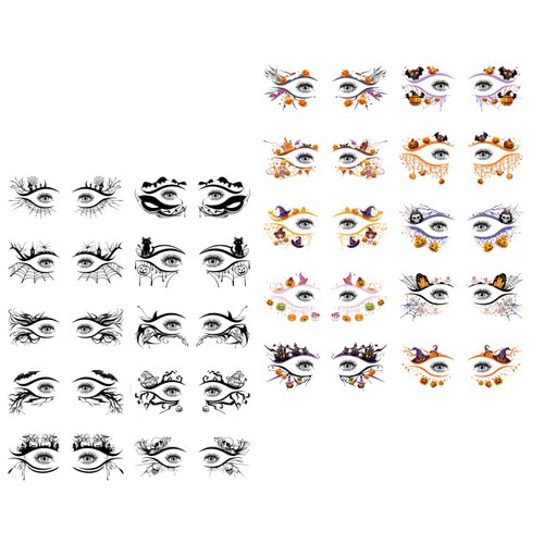20 Pairs Halloween Eye Shadow Stickers Eyeliner Decals Spider Web Skull PumpkinTemporary Tattoo Stickers Face eye Makeup Stickers for Women Girls Halloween Masquerade Carnival Party (PACK A)