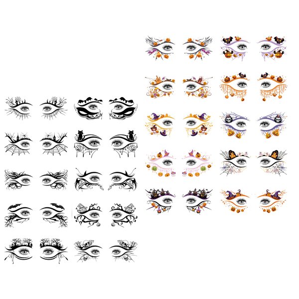 20 Pairs Halloween Eye Shadow Stickers Eyeliner Decals Spider Web Skull PumpkinTemporary Tattoo Stickers Face eye Makeup Stickers for Women Girls Halloween Masquerade Carnival Party (PACK A)