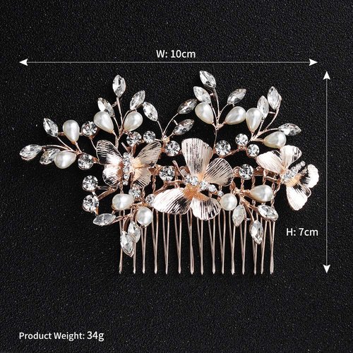 Kercisbeauty Light Champagne Hair Comb for Bride Wedding Bridal Headpiece Hair Accessories for Women Bridesmaid Gift (Rose Gold)