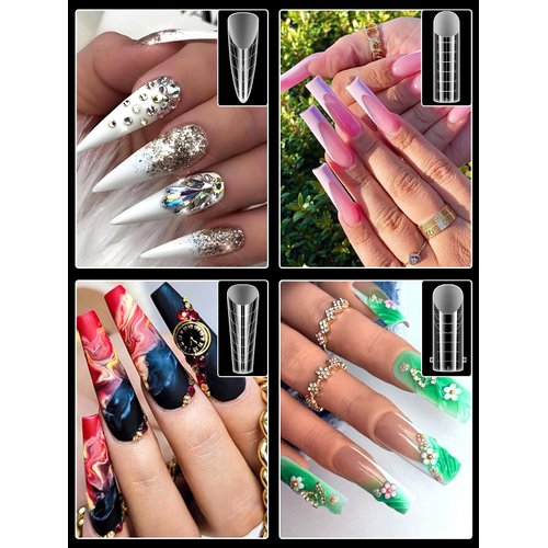 EBANKU Dual Forms for Poly Nail Gel 288PCS Dual Nail Forms Molds Stiletto Coffin Ballerina Acrylic Nail Tips 12 Shapes for Builder Gel Manicure Nail Art Design Salon DIY at Home