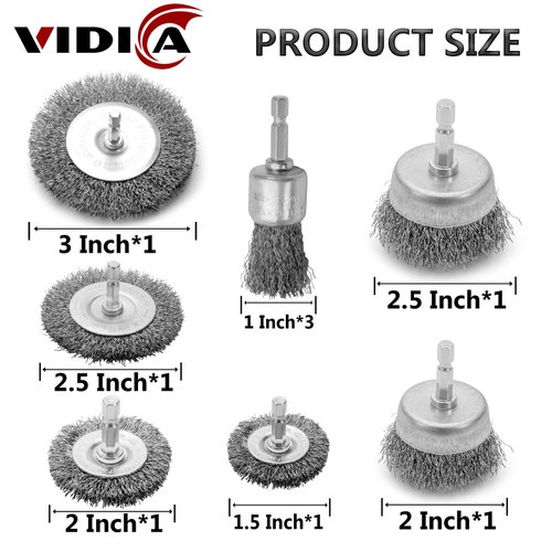 VIDICA Wire Brush for Drill Set 9Pcs,Abrasive Wire Wheel for 1/4 Inch Hex Shank, Wire Cup Brush for Drill, Coarse Crimped Carbon Steel Wire Brush Set for Removing Paint and Rust
