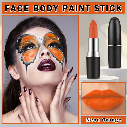 AOAZXBB Orange Face Paint Eye Black Stick for Sports,Body Paint for Skeleton Clown Halloween Zombie Vampire Cosplay SFX Makeup-Neon Orange