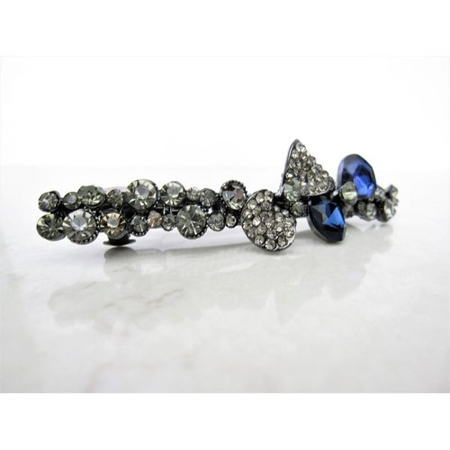 Generic Slim blue gray bow crystal hair barrette clip bridal clip bridal barrette hair