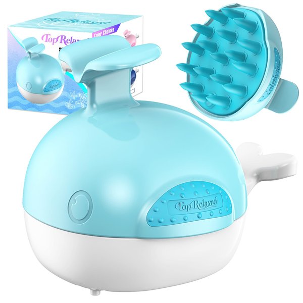 Toprelaxed Scalp Massager Hair Brush, Upgrade Whale Design Shampoo Scrubber with Soft Silicone Bristles and Drain Base for Hair Growth, Deep Clean, Stress Relax and Dandruff Removal (Teal)