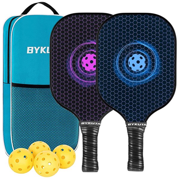 BYKUTA Pickleball Paddles, USAPA Standard Graphite Pickleball Paddles Set of 2, Lightweight Pickleball Set, Rackets with 4 Pickleball Balls & 1 Portable Bag, Pickle Ball Paddle for Women Men