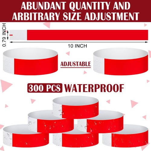 Tudomro 300 Pieces Paper Wristbands for Events Waterproof Neon Wrist Bands Concert Identification Wristbands Hand Bands for Events Adhesive Wristbands for Party (Red)