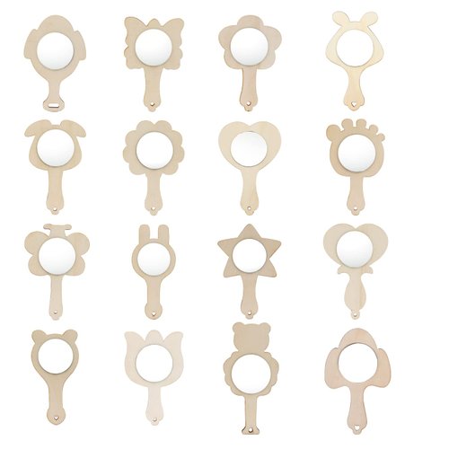 20 Pieces Mini Wooden Mirror Craft Unfinished Handheld Mirror Kids DIY Small Mirrors Princess Mirror Toys for Kids DIY Handmade Craft