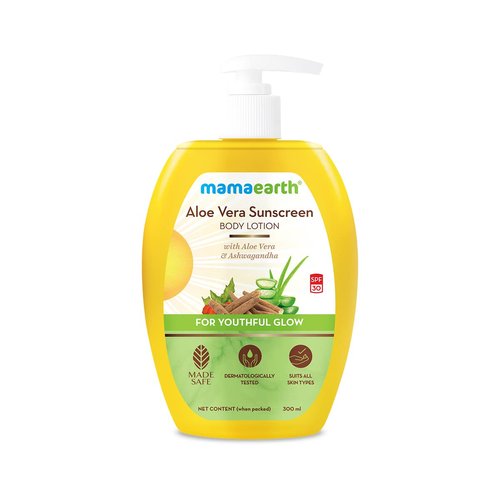 Mamaearth Aloe Vera Sunscreen Body Lotion with SPF 30 | Sun Protection with Deep Moisturization | Helps Prevent Tan & Gives a Youthful Glow | 10.14 Fl Oz/300ml
